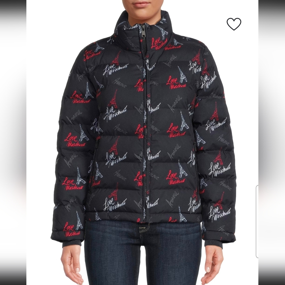 Love Moschino Logo Graphic Print Puffer Jacket